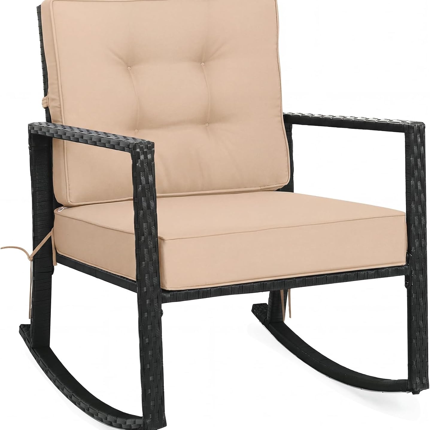 Tangkula Wicker Rocking Chair | Outdoor Glider Rattan Rocker Chair with Heavy-Duty Steel Frame