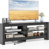 Tangkula 55''L Corner TV Stand with Power Outlet, TV Console Table with 4 Open Storage Shelves