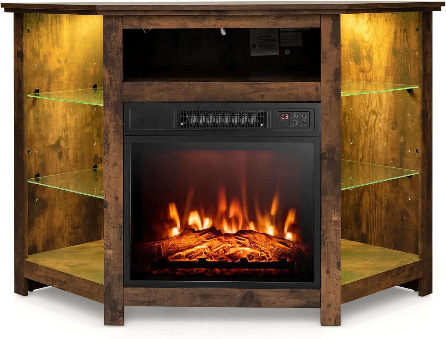 Tangkula Fireplace Corner TV Stand with LED Lights & Smart APP Control for 50 Inches TV