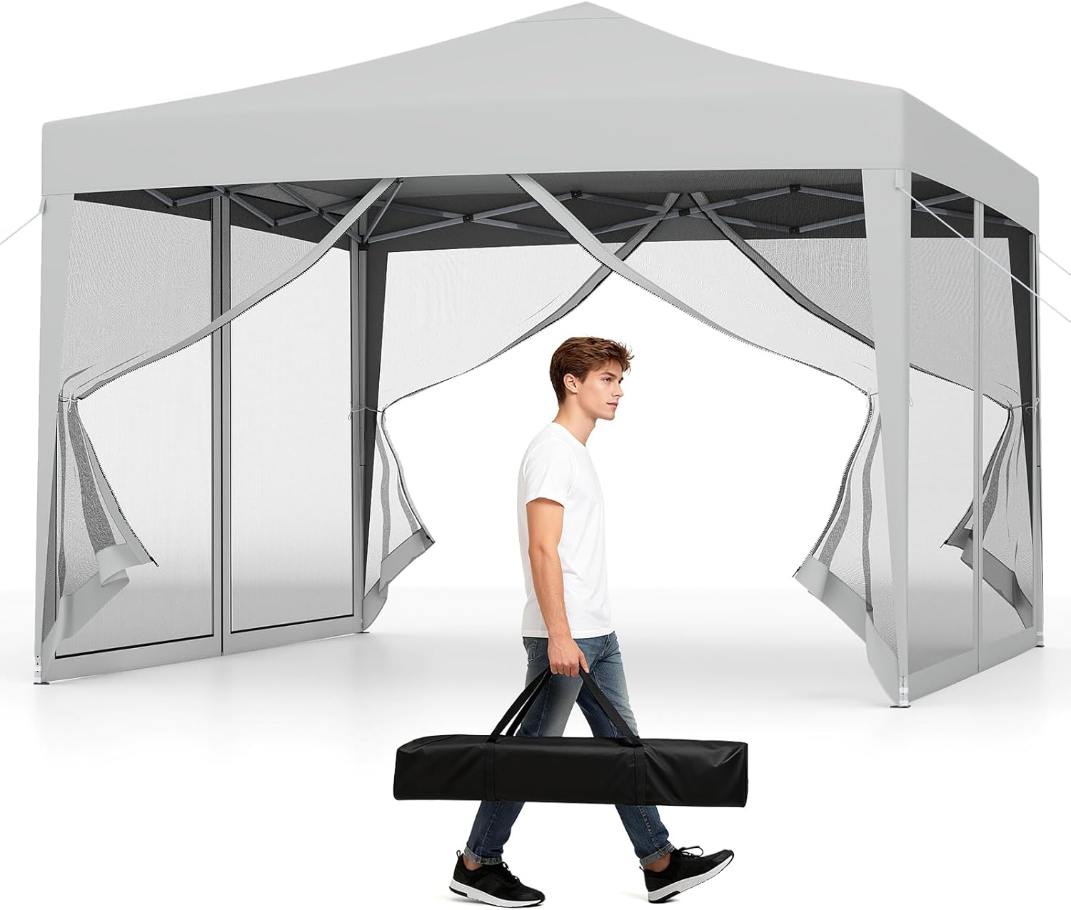 10x10 ft Pop-Up Canopy Tent w/ Netting, Outdoor Canopy Tent with Carry Bag
