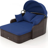 Tangkula PE Rattan Patio Daybed with Retractable Canopy