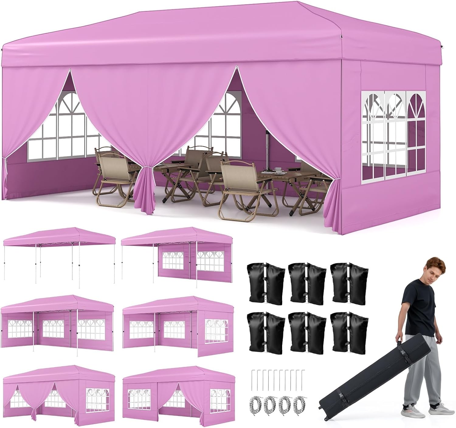 Tangkula 10x20 FT Pop Up Canopy with Center Lock UPF50+ Outdoor Tent with 6 Sidewalls