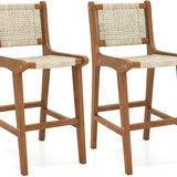 Tangkula Outdoor Natural Rattan Patio Teak Wood Barstool