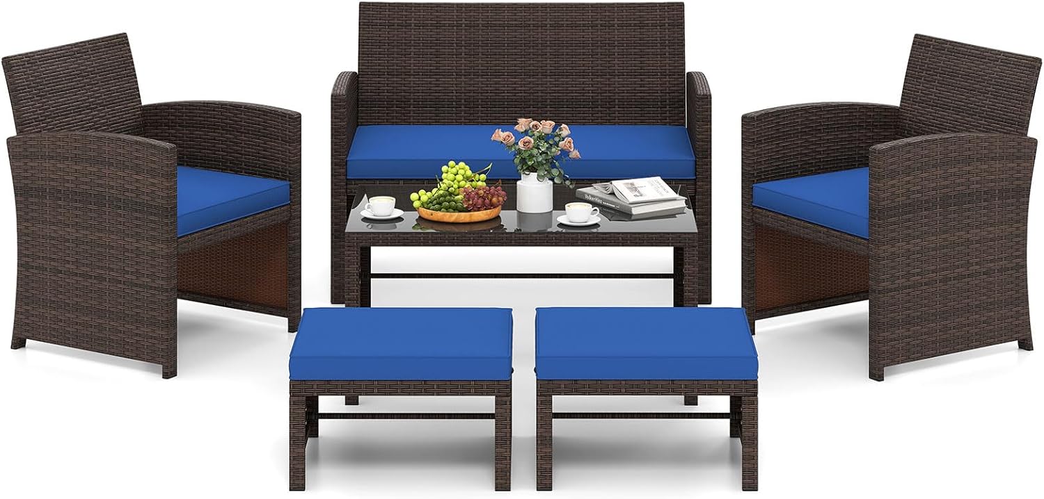Tangkula 6 Pieces Outdoor Sectional Conversation PE Rattan Sofa Set