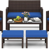 Tangkula 6 Pieces Outdoor Sectional Conversation PE Rattan Sofa Set