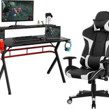 Tangkula Gaming Desk and Chair Set, Ergonomic Gamer Desk & Racing Chair Set Cup Holder, Headphone Hook