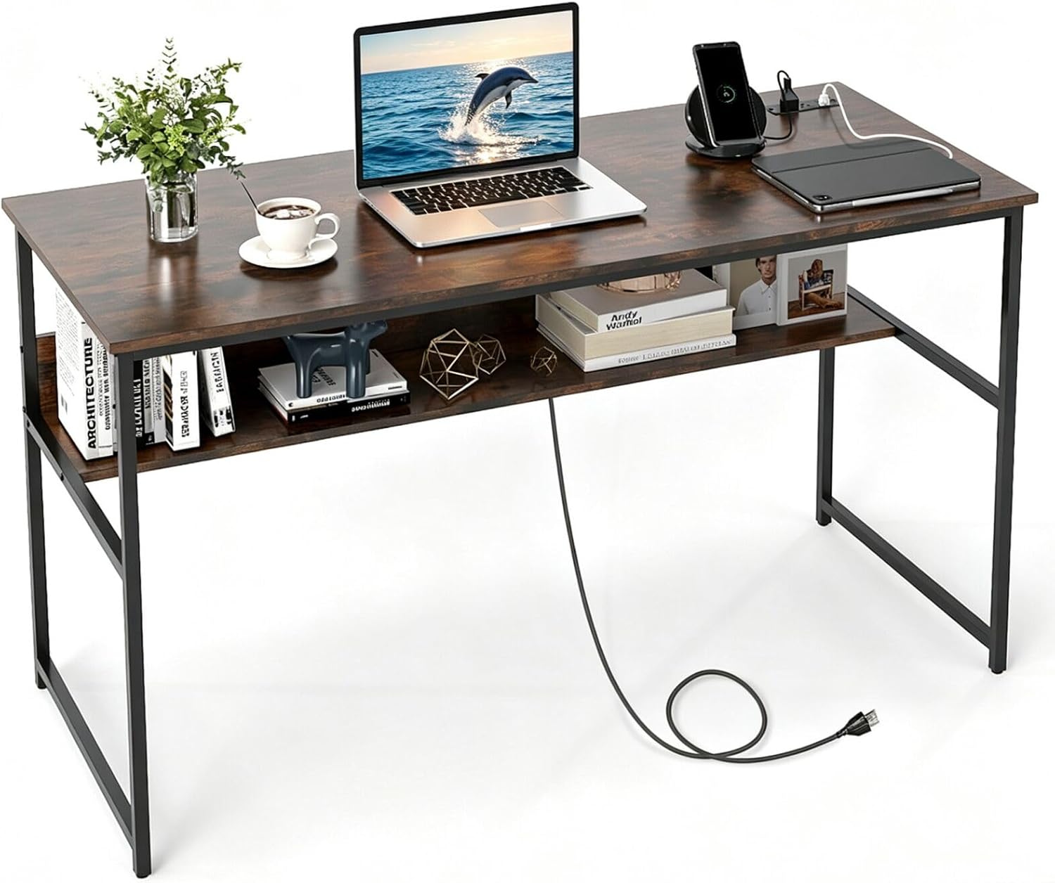 Tangkula 55 inch Computer Desk with Power Outlets & USB Ports