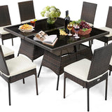 Tangkula 10 Pieces Wicker Patio Dining Set, Outdoor Rattan Table & Chairs Set with Padded Cushions