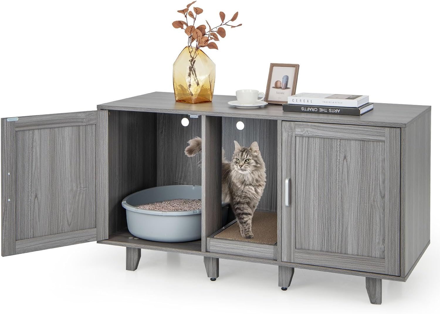 Tangkula Double Cat Litter Box Enclosure for 2 Cats, Large Stackable H ...