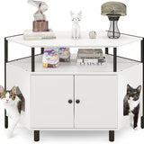 Tangkula Corner Cat Litter Box Enclosure, Decorative Pet Cabinet Furniture with Open Shelf, 2 Entrances