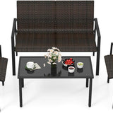 Tangkula 4 Pieces Patio Furniture Set, Patiojoy Heavy Duty Galvanized Metal Frame Outdoor Wicker Table and Chairs Set