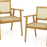 Tangkula Outdoor Wood Chair, Teak Wood Armchair with Rattan Seat & Back