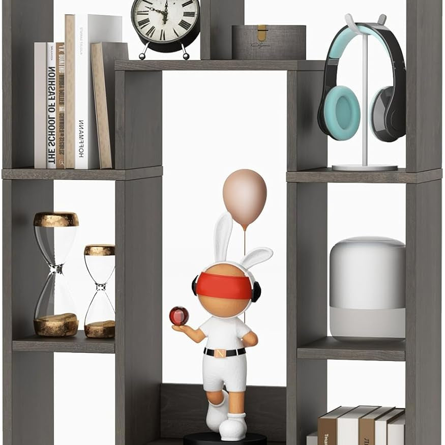 Tangkula 35.5” Geometric Bookshelf, Freestanding Wood Open Bookcase with 7 Cubes, Anti-Toppling Devices