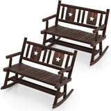 Tangkula Patio Rocking Bench, Carbonized Wood Double Rocker Chair with Ergonomic Seat