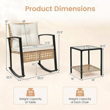 Tangkula 3-Piece Outdoor Rocking Chair Set w/ 2-Tier Glass-Top Side Table
