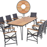 Tangkula Patio Rattan Dining Set for 8, Acacia Wood Table Top