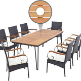 Tangkula Patio Rattan Dining Set for 8, Acacia Wood Table Top