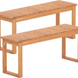 Tangkula 43.5" Acacia Wood 2-Person Outdoor Bench Backless with Slatted Seat (1/2)