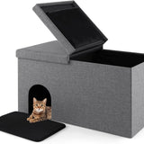 Tangkula Cat Litter Box Enclosure, Hidden Litter Box Furniture Ottoman with Urine Proof Litter Mat