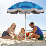 Tangkula 6.5FT Beach Umbrella with Fringe, UPF50+ Outdoor Boho Umbrella with Tassels, Push Button Tilt