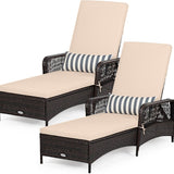 Patio Wicker Chaise Lounge Chair, Outdoor Rattan Reclining Chaise