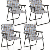 Tangkula Set of 6 Patio Folding Chairs, Outdoor Folding Lawn Chair Set with Armrest, Heavy Duty Steel Frame