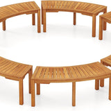 Tangkula Outdoor Acacia Wood Curved Garden Bench Fire Pit Bench Seat