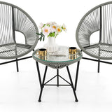 3 Piece Outdoor Patio Furniture Set, Acapulco Chair Set w/Plastic Rope, Tempered Glass Table
