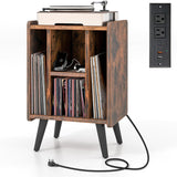 Tangkula Record Player Stand w/Charging Station & USB Ports, Nightstand Sofa Side Table, 27" H