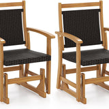 Tangkula Patio Rattan Glider Chair with Acacia Wood Frame & Wicker Seat Back