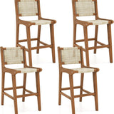 Tangkula Outdoor Natural Rattan Patio Teak Wood Barstool