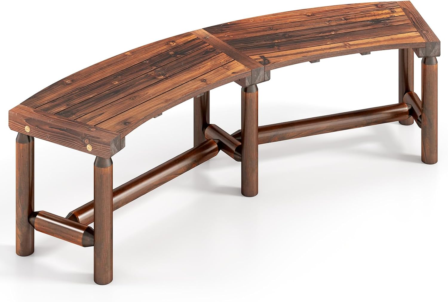 Tangkula Patio Curved Bench Solid Wood Fire Pit Bench
