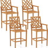 Tangkula Patio Teak Wood Bar Stool, Outdoor Counter Height Chair w/Ergonomic Backrest, Armrests & Footrest