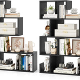 Tangkula S-Shaped Bookshelf, 5-Tier Modern Geometric Stepped Bookcase with Anti-Tipping Kits
