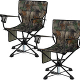 Tangkula Swivel Camping Chair, Portable Lawn Chair with Cup Holder, Storage Pocket, Carrying Bag