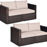 Wicker Loveseat 2 Piece, Patio Furniture Couch with Removable Cushions