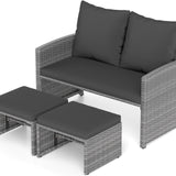 Tangkula Outdoor Loveseat with 2 Ottomans