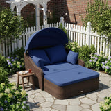 Tangkula PE Rattan Patio Daybed with Retractable Canopy