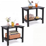 Tangkula Outdoor 2-Tier Eucalyptus Wood Side Table Set of 2