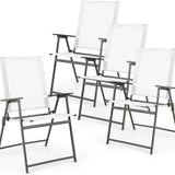 Tangkula Set of 2/4 Patio Folding Chairs, High Back Dining Chairs with Weather-Resistant Fabric