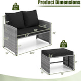 Tangkula Outdoor Loveseat with 2 Ottomans