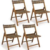 Tangkula Teak Wood Folding Hand-Woven PE Rattan Outdoor Chairs Set of 2/4