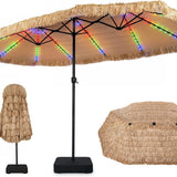 Tangkula 15 FT Solar Tiki Patio Umbrella with 144 Multi-colored Flowing Lights