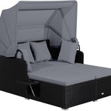 Tangkula Patio Rattan Daybed, Patiojoy Wicker Daybed Loungerw/Retractable Canopy, 2 Foldable Side Panels