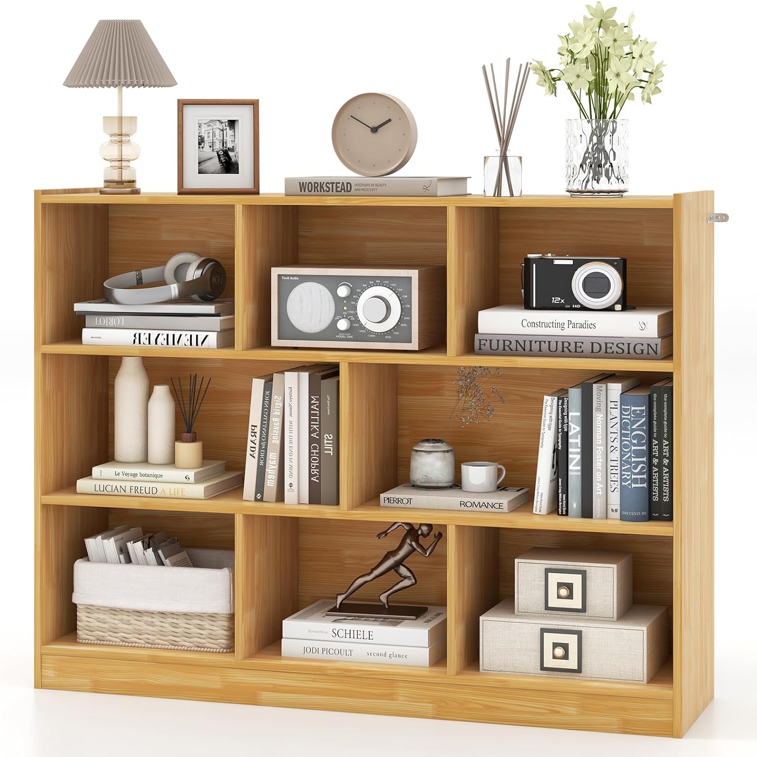 Tangkula 8-Cube Bookcase, Wood 3 Tier Open Storage Bookshelf, Modern Multipurpose Display Cabinet