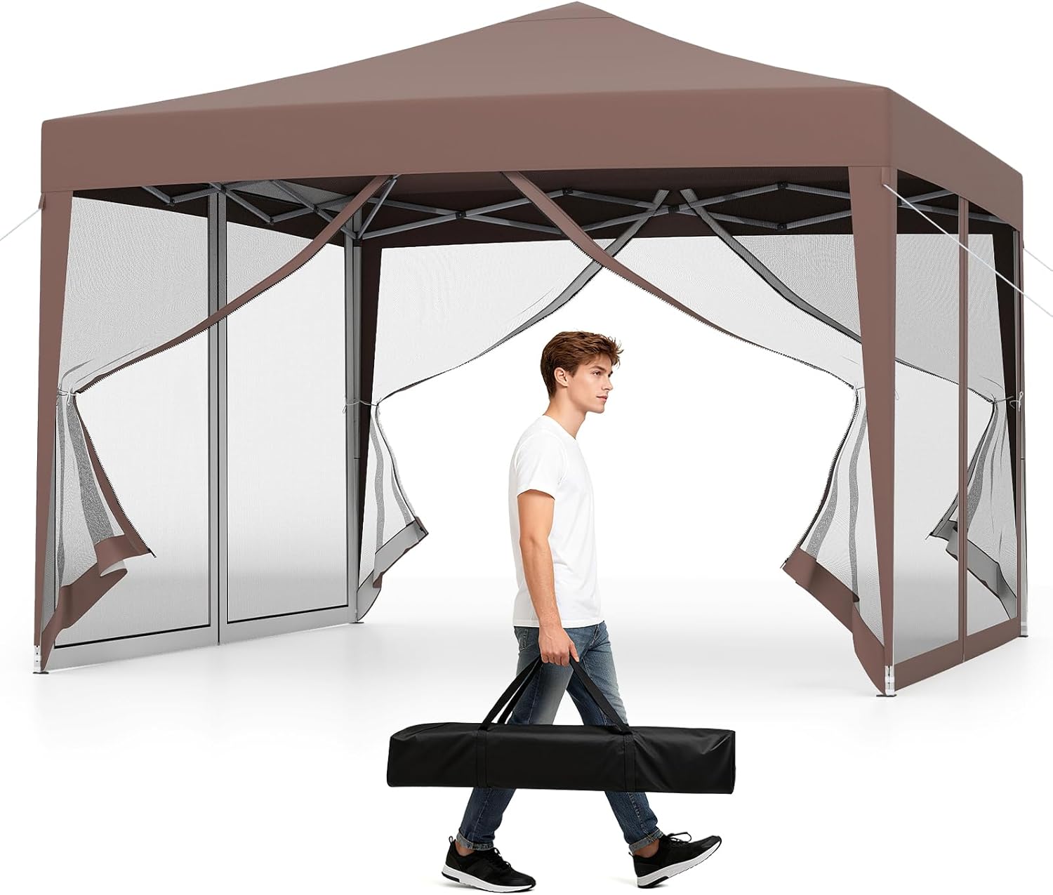 10x10 ft Pop-Up Canopy Tent w/ Netting, Outdoor Canopy Tent with Carry Bag