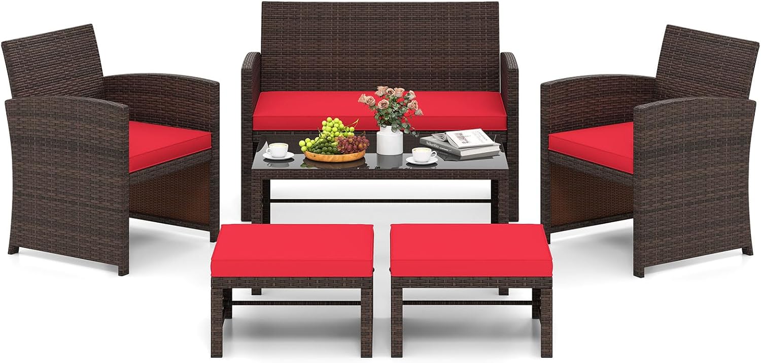 Tangkula 6 Pieces Outdoor Sectional Conversation PE Rattan Sofa Set