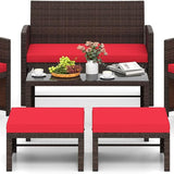 Tangkula 6 Pieces Outdoor Sectional Conversation PE Rattan Sofa Set
