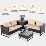 Tangkula 3 Pieces Outdoor Wicker Conversation Set for Lawn