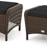 Tangkula 2 Pieces Patio PE Wicker Ottomans with Removable Cushions